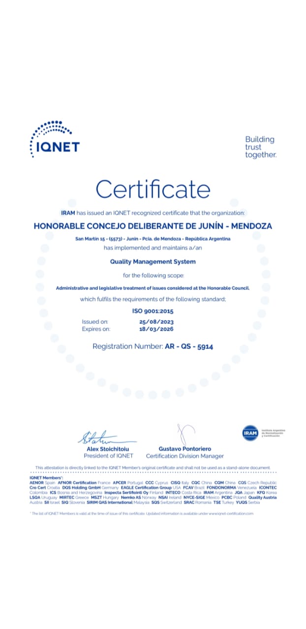 EL CONCEJO CERTIFICÓ NORMAS DE CALIDAD IRAM